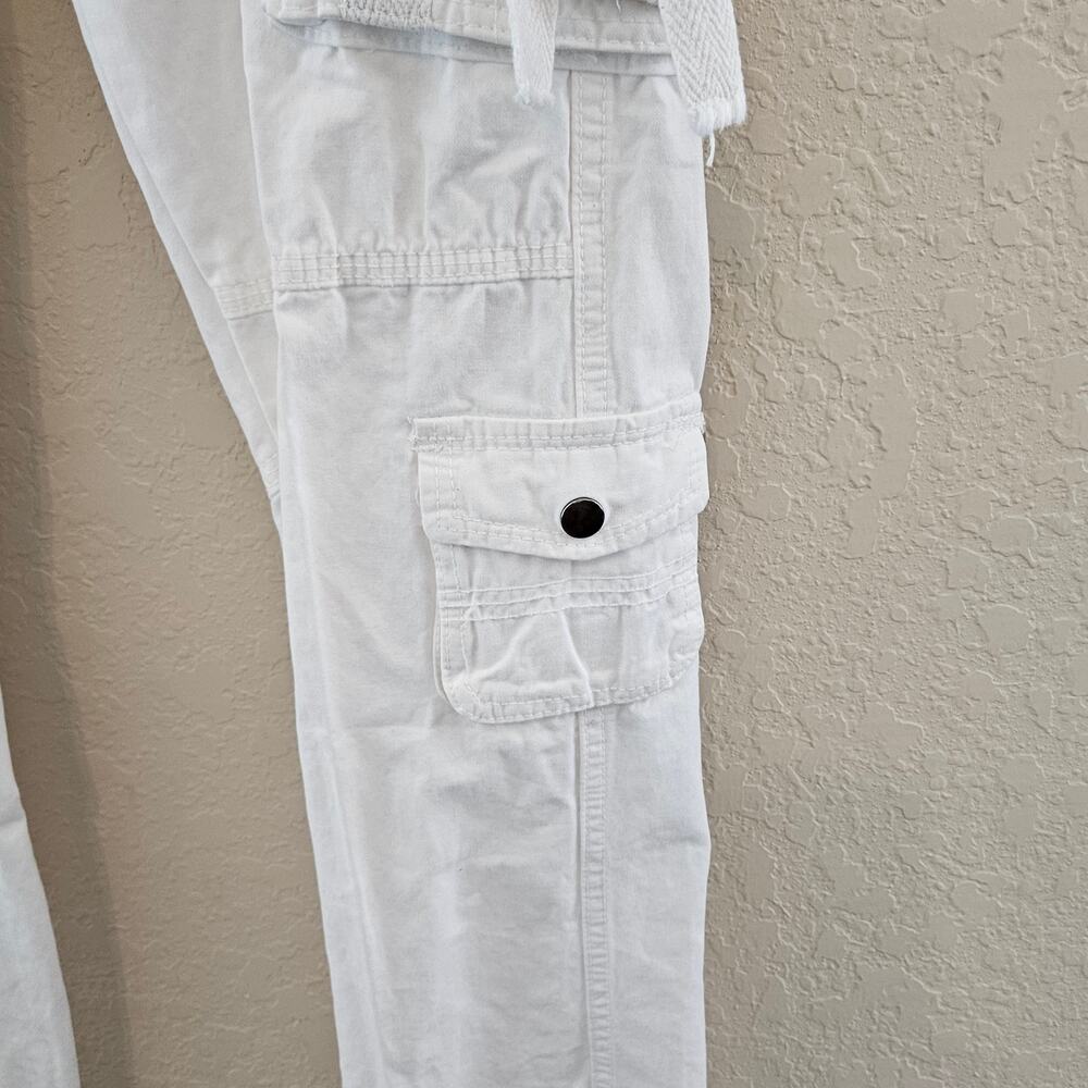 White Cargo Pants Multi Pockets Straight Leg Relax Fit Women Size 31 Punk Casual - Picture 6 of 14